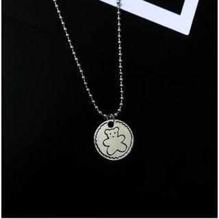 Alloy Bear Disc Pendant Necklace Silver - One Size