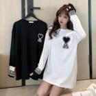 Long-sleeve Heart Lettering Embroidered T-shirt