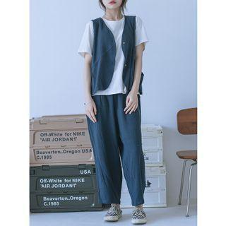 Plain Button-up Vest / Harem Pants