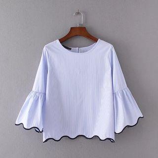 Tipped Scallop Hem Elbow Sleeve Top