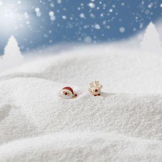 Asymmetrical Santa Reindeer Stud Earring