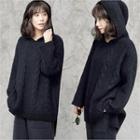 Dip-back Cable-knit Boxy Hoodie Black - One Size