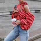 Striped One-shoulder Blouse