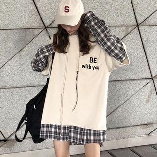 Plaid Panel Hoodie Dress As Shown In Figure - One Size