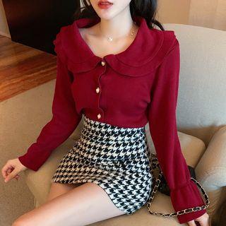 Peter Pan Collar Faux Pearl Knit Top