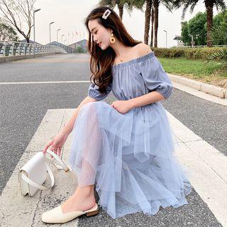Cold Shoulder Short-sleeve Tiered A-line Dress