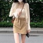 Halter Cropped Camisole Top / Cardigan / Mini Pencil Skirt / Set