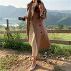 Raglan-sleeve Double-breasted Long Coat With Belt