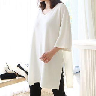 Short-sleeve Slit-side Napped T-shirt