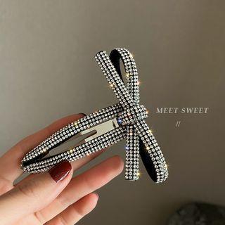 Bow Rhinestone Hair Clip 1 Pc - Black - One Size