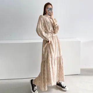 Snakeskin Print Tiered Maxi Dress