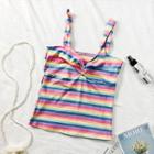 Rainbow-striped Knotted Top As Figure - One Size