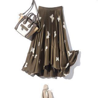 Butterfly Print Accordion Pleated Midi A-line Skirt