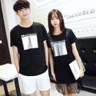 Couple Matching Printed Short Sleeve T-shirt / Fringed Short Sleeve T-shirt Dress