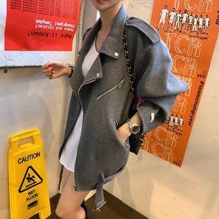 Plain Zip-up Jacket Dark Gray - One Size