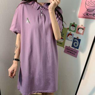Short-sleeve Panda Embroidered Polo Shirt Dress