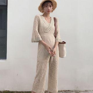 3/4-sleeve Lace Jumpsuit