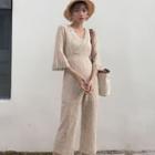 3/4-sleeve Lace Jumpsuit