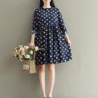 Long-sleeve Dotted Shirred Corduroy Dress