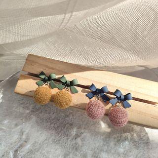 Bow Accent Pom Pom Drop Earring