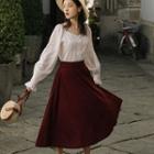 Set: Sweetheart Neckline Blouse + A-line Midi Skirt