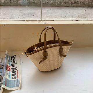Woven Bucket Bag C807 - Brown & Off White - One Size