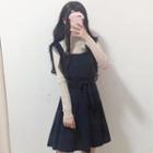 Long-sleeve Top / Lace Trim A-line Pinafore Dress