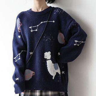 Cartoon Print Sweater Blue - M