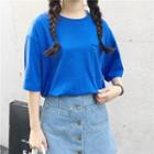 Elbow-sleeve Oversized Plain T-shirt