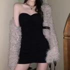 Drawstring Mini Tube Dress / Cropped Fluffy Cardigan