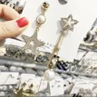Non-matching Faux Pearl Rhinestone Star Fringed Earring As Shown In Figure - One Size