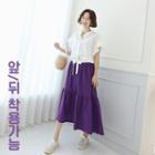 Band-waist Tiered Linen Blend Skirt