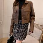 Faux Leather Buttoned Jacket Coffee - One Size