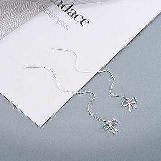 925 Sterling Silver Bow Dangle Earring Es760 - 1 Pair - One Size