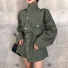 Button Trench Jacket Army Green - One Size