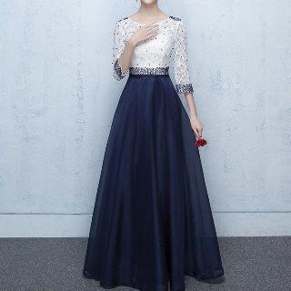Lace Panel Beaded Evening Gown