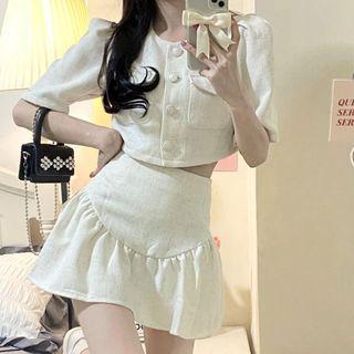 Short-sleeve Cropped Jacket / Mini A-line Skirt