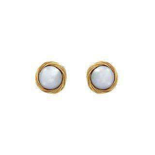 Simple And Fashion Plated Gold Geometric Round Gray Freshwater Pearl Large Stud Earrings Golden - One Size