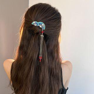 Fan Rhinestone Alloy Hair Comb Green & Blue - One Size