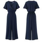 Short-sleeve V-neck Wide Leg Jumpsuit