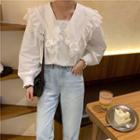Lace Trim Collar Blouse White - One Size