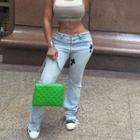 High-waist Embroidered Jeans