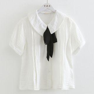 Tie Neck Short-sleeve T-shirt White - One Size