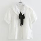 Tie Neck Short-sleeve T-shirt White - One Size