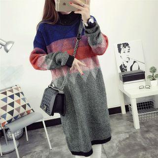 Color Block Argyle Patterned Long Sweater