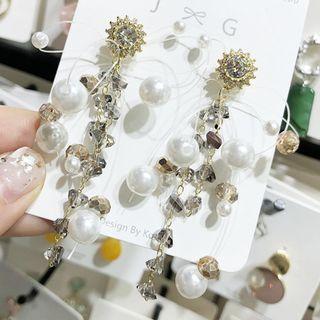 Faux Crystal Faux Pearl Fringed Earring 1 Pair - Gold & Silver - One Size