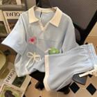 Set: Short-sleeve Floral Polo Shirt + Shorts