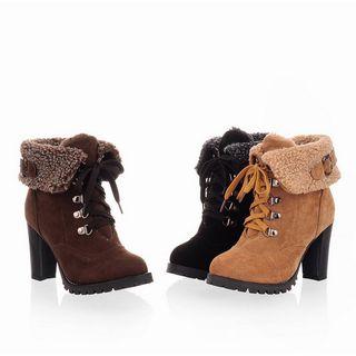 Block Heel Fleece-lined Snow Boots