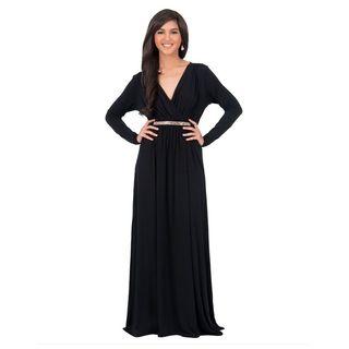 Embellished V-neck Long-sleeve A-line Maxi Dress