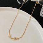 Fish Bone Rhinestone Pendant Necklace 1 - Gold - One Size
